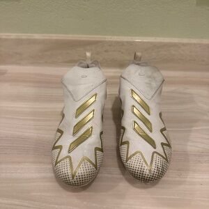 Adidas White and Gold Laceless Football Cleats